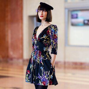 Trashy Diva midnight garden print Babydoll mini dress GUC SZ 16 Vintage Designer